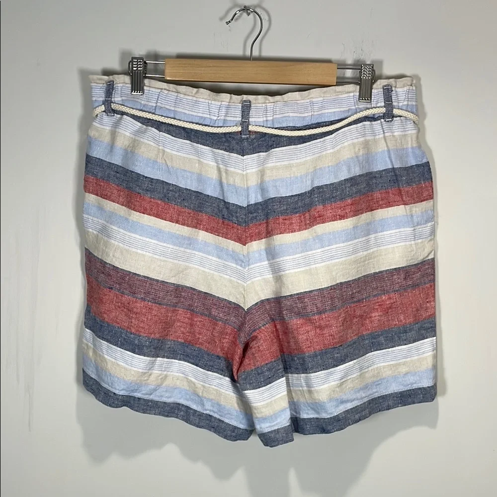 J Jill Linen Red Blue Stripe Drawstring Shorts L NWT Nautical